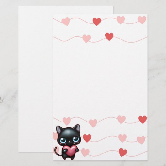 Valentijnsdag voor zwarte kattenharten briefpapier (Voorkant / Achterkant)