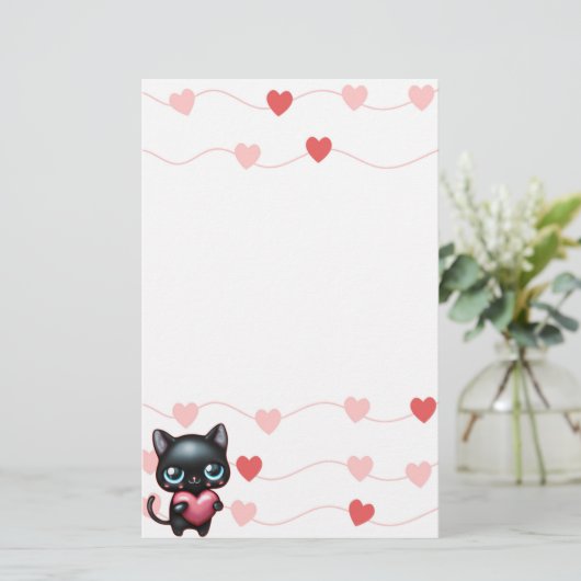 Valentijnsdag voor zwarte kattenharten briefpapier (Staand voorkant)