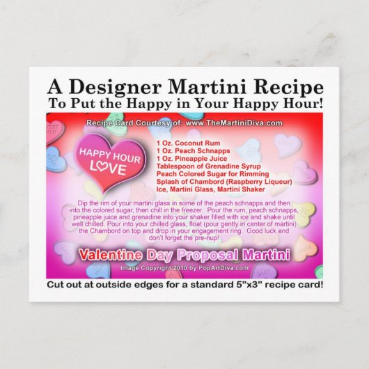 Valentijnsdag Voorstel Martini Recipe Card Feestdagenkaart (Voorkant)