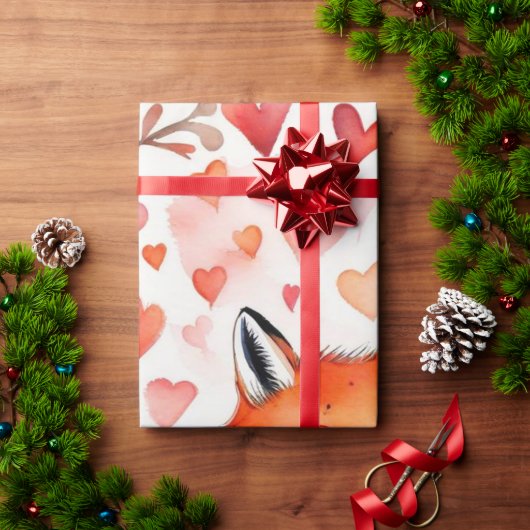 Valentijnsdag vos rode harten inpakpapier (Feestdagen Geschenken)