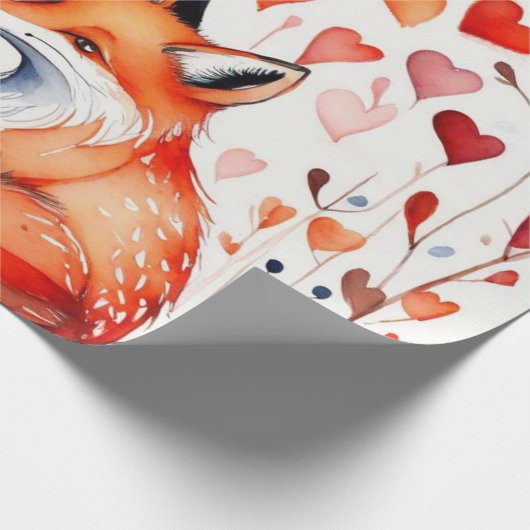 Valentijnsdag vos rode harten inpakpapier (Hoek)
