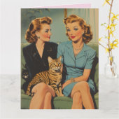 VALENTIJNSDAG VRIENDSCHAP RETRO KATTENMOEDER GROET KAART (Gele Bloem)