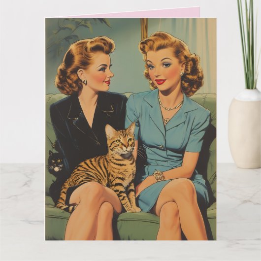 VALENTIJNSDAG VRIENDSCHAP RETRO KATTENMOEDER GROET KAART (Voorkant)