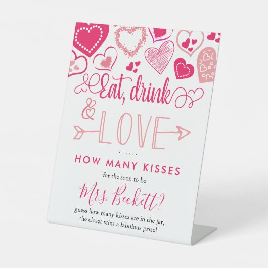 Valentijnsdag Vrijgezellenfeest hoeveel kussen spe Reclamebord Met Voetstuk (Voorkant)