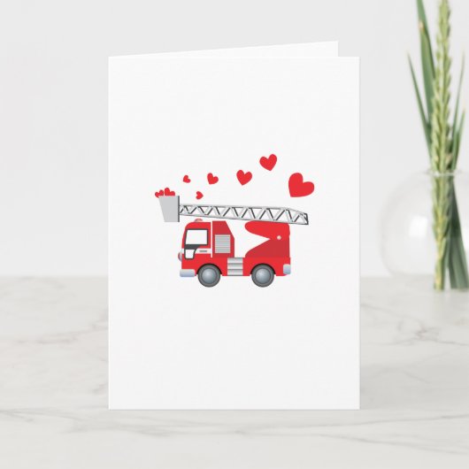 Valentijnsdag Vuurtruck Met Harten Gift Kinder Feestdagen Kaart (Voorkant)