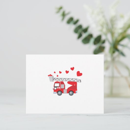 Valentijnsdag Vuurtruck Met Harten Gift Kinder Feestdagenkaart (Staand voorkant)