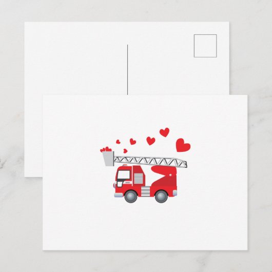 Valentijnsdag Vuurtruck Met Harten Gift Kinder Feestdagenkaart (Voorkant / Achterkant)