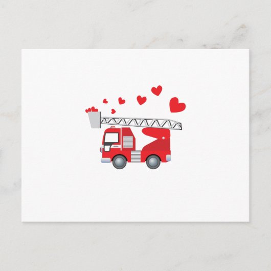 Valentijnsdag Vuurtruck Met Harten Gift Kinder Feestdagenkaart (Voorkant)