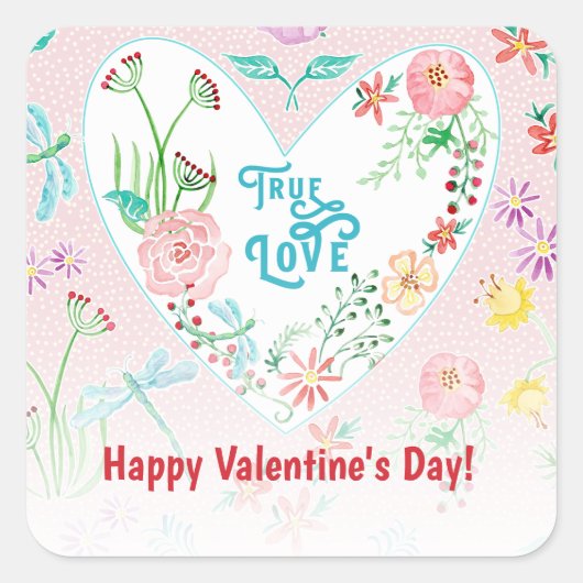 Valentijnsdag Ware Liefde Harten n Bloemen Feest Vierkante Sticker (Voorkant)