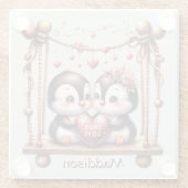 Valentijnsdag Ware Liefde Penquins op de schommel Glazen Onderzetter (Achterkant)