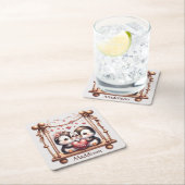 Valentijnsdag Ware Liefde Penquins op de schommel Kartonnen Onderzetters (Insitu)