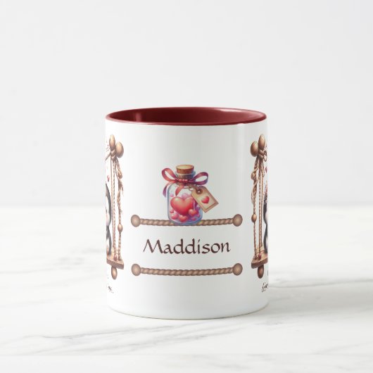 Valentijnsdag Ware Liefde Penquins op de schommel Mok (Midden)