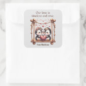 Valentijnsdag Ware Liefde Pinguïns op de schommel Vierkante Sticker (Tas)