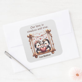 Valentijnsdag Ware Liefde Pinguïns op de schommel Vierkante Sticker