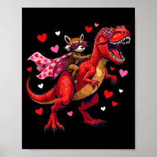 Valentijnsdag Wasbeer Ridding T Rex Dinosaurus Poster