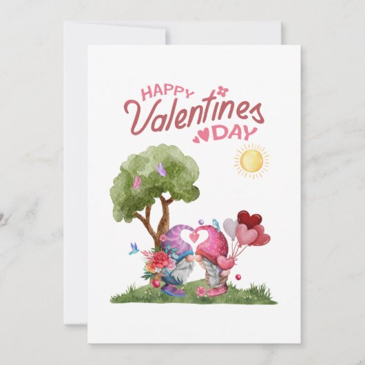 Valentijnsdag Watercolor Gnome Koppel Feestdagenkaart (Voorkant)