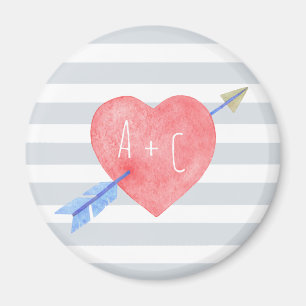 Valentijnsdag Watercolor Hart Pijl Liefde Initiaal Magneet