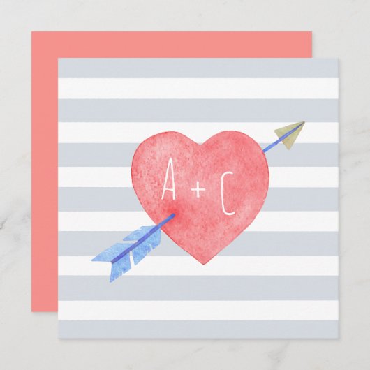 Valentijnsdag Watercolor Hart Pijl Plat Kaart (Voorkant / Achterkant)