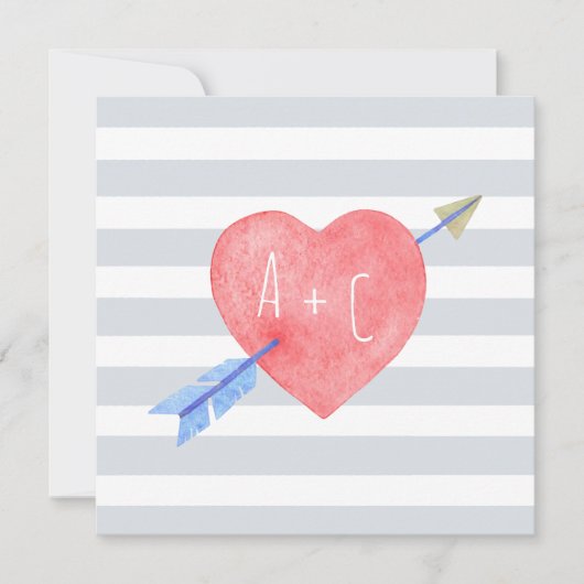 Valentijnsdag Watercolor Hart Pijl Plat Kaart (Voorkant)