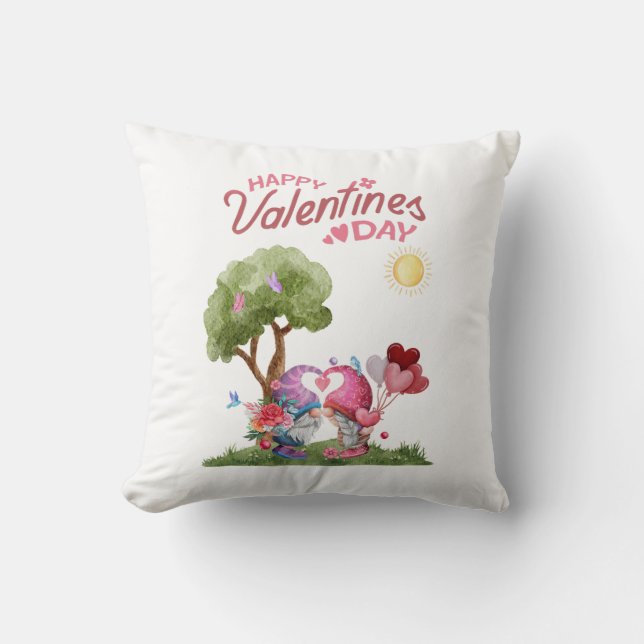 Valentijnsdag Watercolor Kabouter Koppel Kussen (Voorkant)