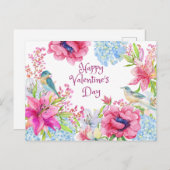Valentijnsdag Waterverf  bloemen, vogels Briefkaart (Voorkant / Achterkant)