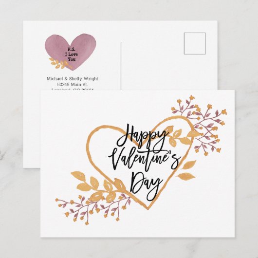 Valentijnsdag Waterverf Briefkaart (Voorkant / Achterkant)