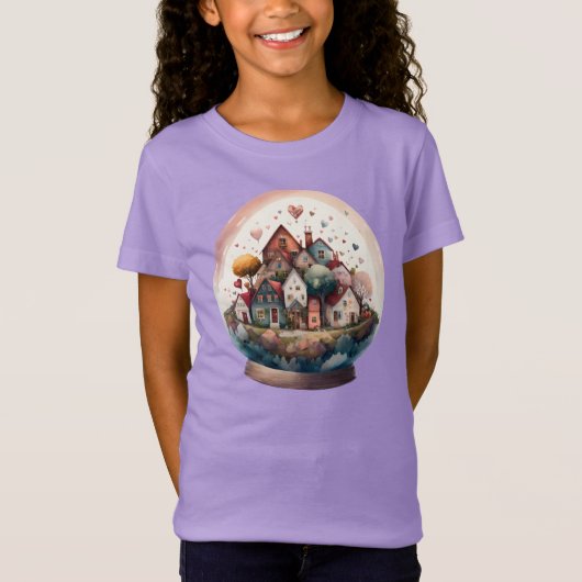 Valentijnsdag Waterverf dorp Snowglobe T-shirt (Voorkant)