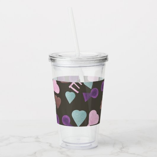 Valentijnsdag Waterverf Gehartelde monogram Acryl Drinkbeker (Links)