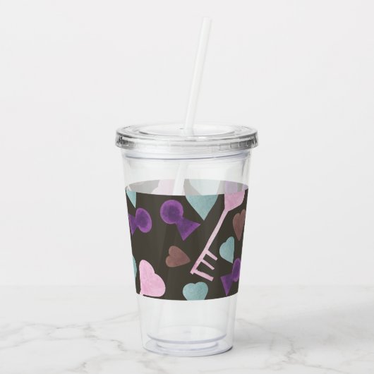 Valentijnsdag Waterverf Gehartelde monogram Acryl Drinkbeker (Achterkant)