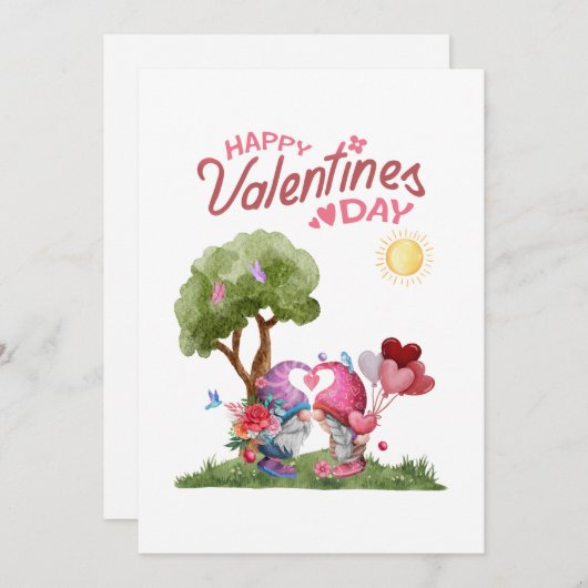 Valentijnsdag Waterverf Gnome paar Feestdagenkaart (Voorkant / Achterkant)