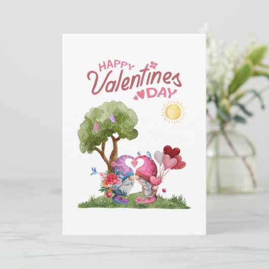 Valentijnsdag Waterverf Gnome paar Feestdagenkaart (Staand voorkant)