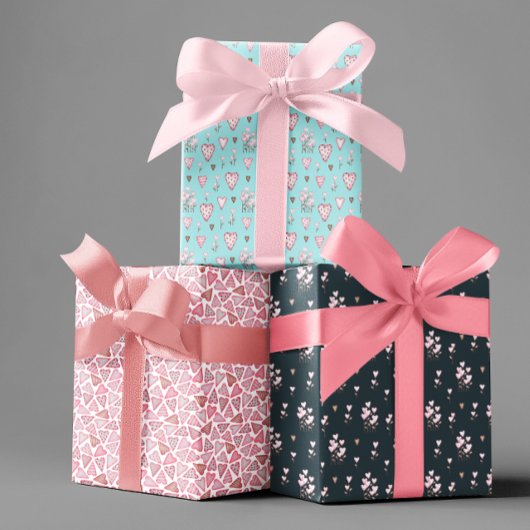 Valentijnsdag Waterverf Harten bloemen Inpakpapier Vel