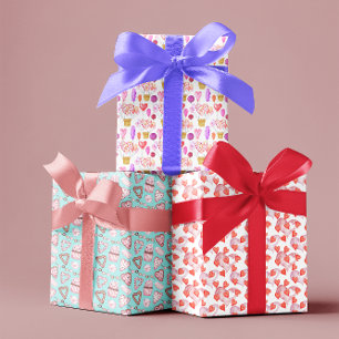 Valentijnsdag Waterverf Harten Cupcakes ballon Inpakpapier Vel