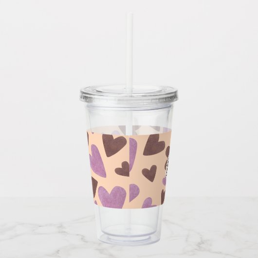 Valentijnsdag Waterverf Harten Monogram Acryl Drinkbeker (Rechts)