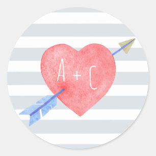 Valentijnsdag Waterverf Hartpijlstrepen Ronde Sticker