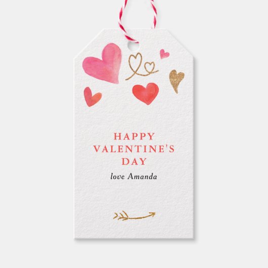 Valentijnsdag Waterverf Heart Cadeaulabel (Voorkant)