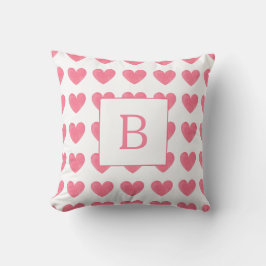 Valentijnsdag Waterverf Roze Hart Patroon Monogram Kussen