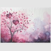 Valentijnsdag Waterverf Roze Paarse Hartboom Tissuepapier (Voorkant)