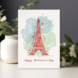 Valentijnsdag Waterverf Sketchy Doodle Eiffel Kaart