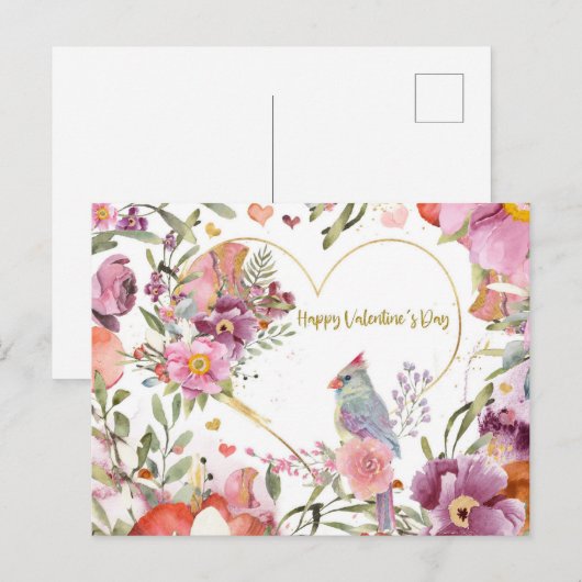 Valentijnsdag  Waterverf vogelpest Briefkaart (Voorkant / Achterkant)