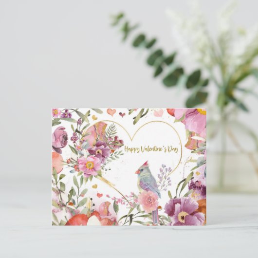 Valentijnsdag  Waterverf vogelpest Briefkaart (Staand voorkant)