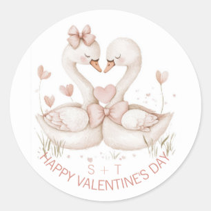 Valentijnsdag Waterverf Zwaan Paar Custom Ronde Sticker
