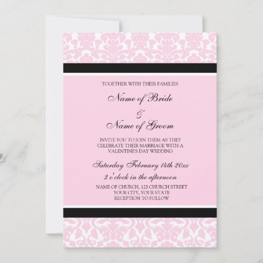 Valentijnsdag Wedding Invitations Pink Damask Kaart (Voorkant)