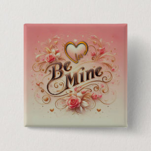 Valentijnsdag wees van mij ontwerp met hart, citaa vierkante button 5,1 cm