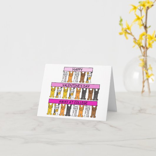 Valentijnsdag weg bij College Cartoon Cats Kaart (Gele Bloem)