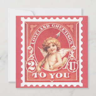 Valentijnsdag Wenskaart Cupido Rode Stempel Valent Feestdagenkaart