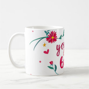 Valentijnsdag wenskaart met hart, bloem koffiemok