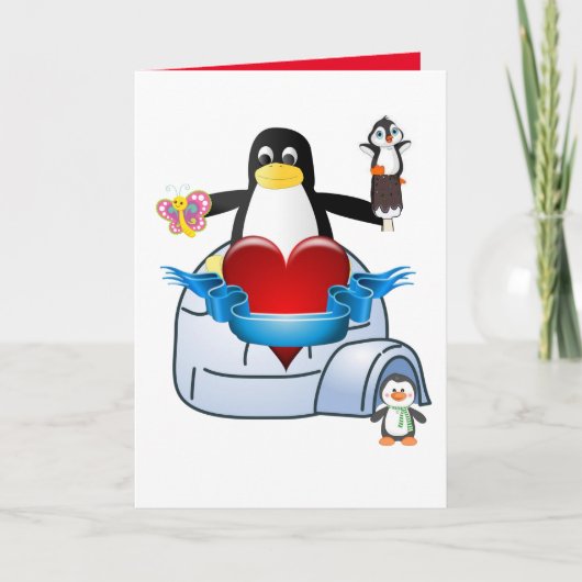 Valentijnsdag Wenskaart Penguin Feestdagen Kaart (Voorkant)