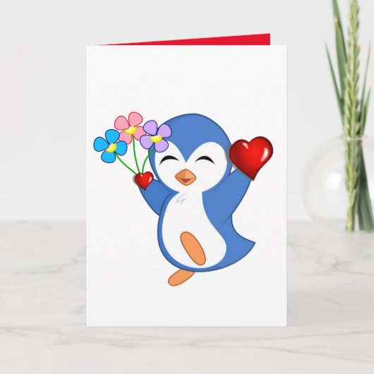 Valentijnsdag Wenskaart Penguin Feestdagen Kaart (Voorkant)
