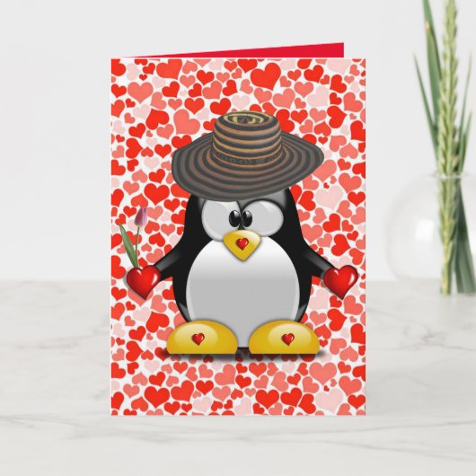 Valentijnsdag Wenskaart Penguin Feestdagen Kaart (Voorkant)